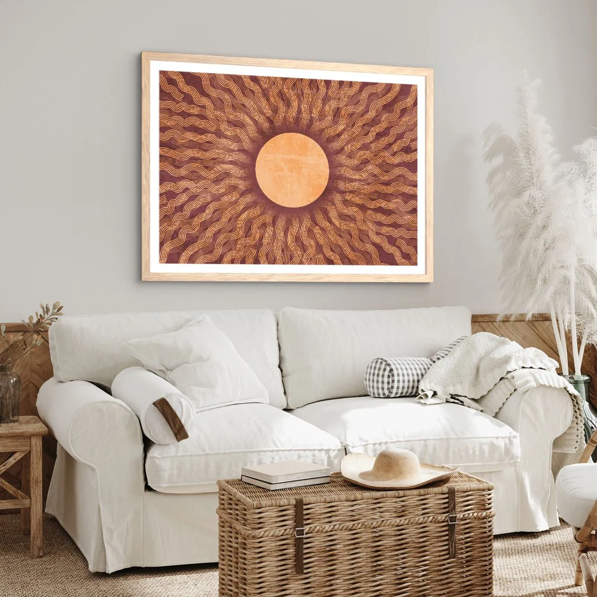 Poster in einem Rahmen aus heller Eiche - Sonnensymbol - 91x61 cm