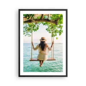 Poster in einem schwarzem Rahmen - Frau auf einer Schaukel am Meer in tropischer Umgebung - 50x70cm - Das Leben ist wunderschön - Moderne Wanddekoration für Wohnzimmer und Schlafzimmer ARTTOR