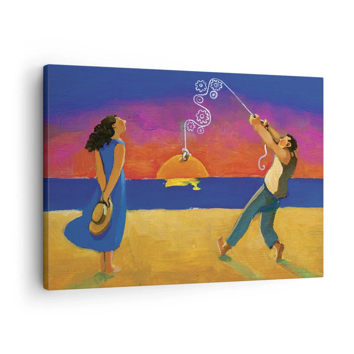 Bild auf Leinwand - Leinwandbild - Figuren am Meer bei Sonnenuntergang - 70x50cm - Mehr als ein Sternchen vom Himmel - Moderne Wanddekoration für Wohnzimmer und Schlafzimmer ARTTOR