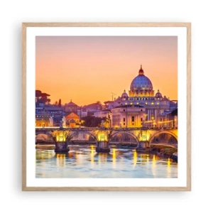 Poster in einem Rahmen aus heller Eiche - Sonnenuntergang über der ewigen Stadt - 60x60 cm