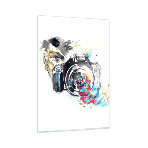 Glasbild - Bild auf glas - Aquarellkamera mit farbenfrohen Details - 80x120cm - Im Auge der Linse - Moderne Wanddekoration für Wohnzimmer und Schlafzimmer ARTTOR