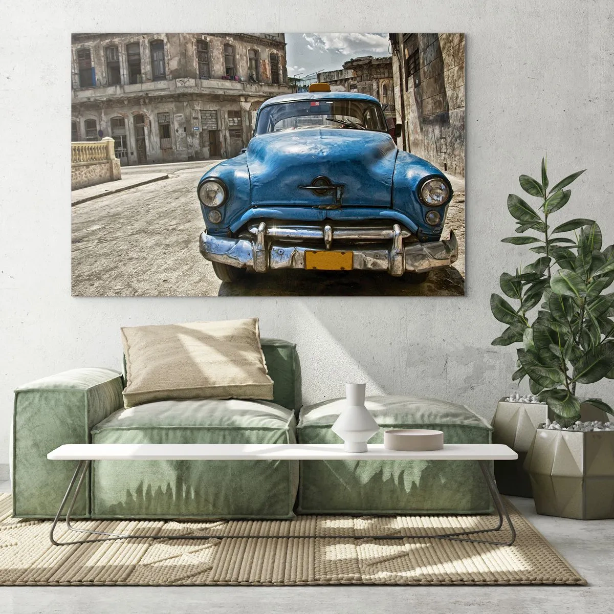 Glasbild - Bild auf glas - Kubanische Oldtimer auf den Straßen von Havanna - 120x80cm - Alt ist schön - Moderne Wanddekoration für Wohnzimmer und Schlafzimmer ARTTOR
