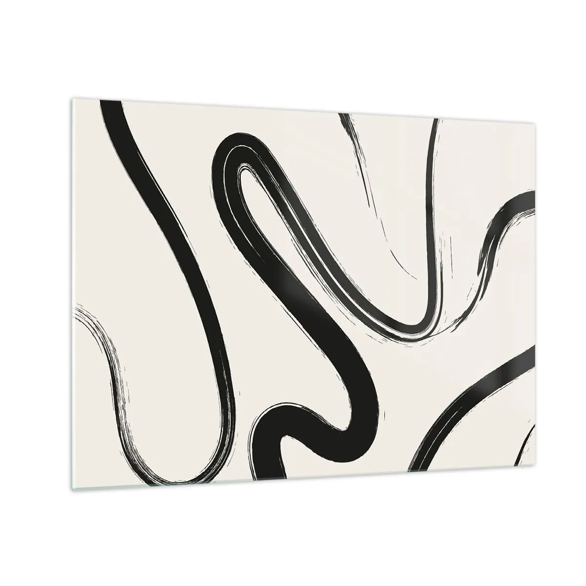 Glasbild - Bild auf glas - Dynamische schwarze Linien auf hellem Hintergrund im abstrakten Stil. - 70x50cm - Schwarz-Weiß-Laune - Moderne Wanddekoration für Wohnzimmer und Schlafzimmer ARTTOR