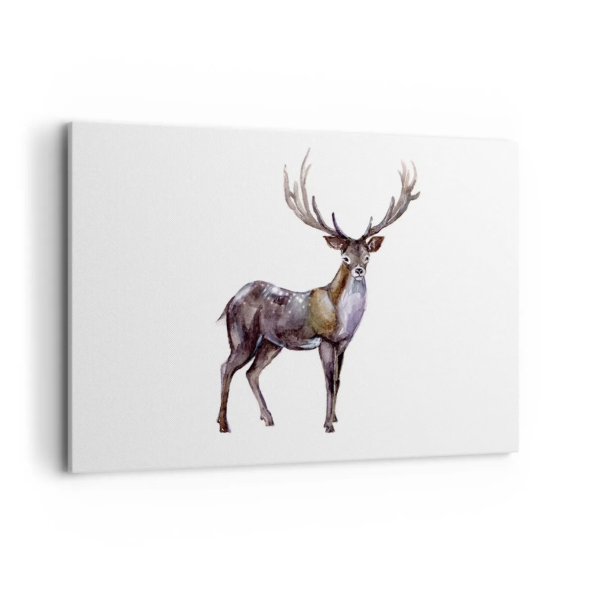 Bild auf Leinwand - Leinwandbild - Aquarell-Illustration eines Hirsches mit majestätischem Geweih - 120x80cm - König des nördlichen Waldes - Moderne Wanddekoration für Wohnzimmer und Schlafzimmer ARTTOR