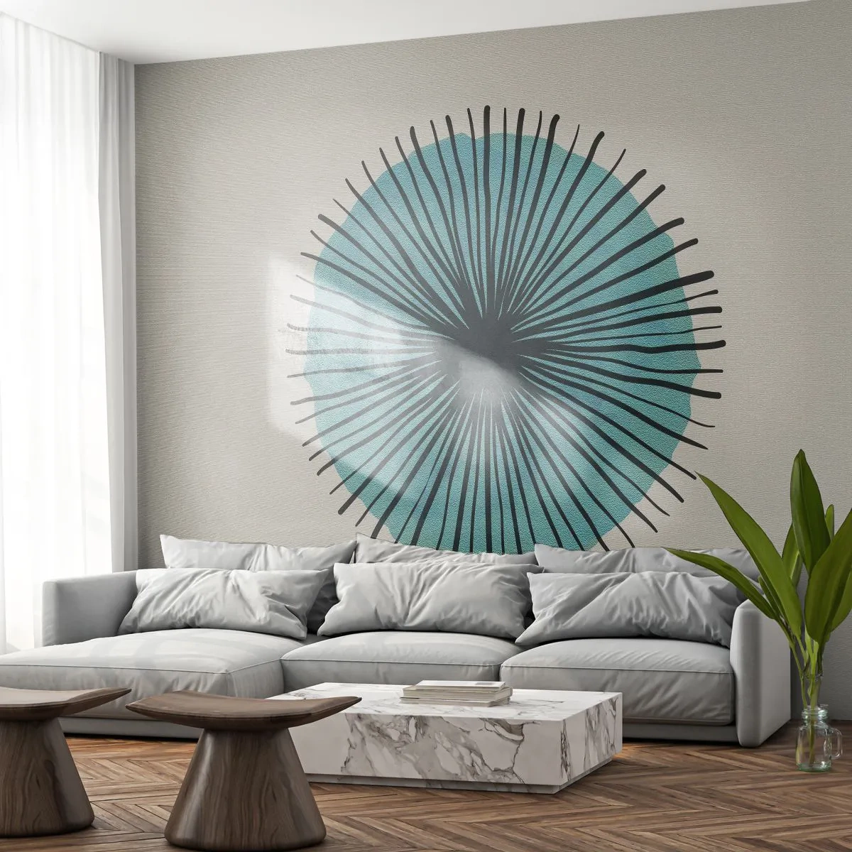 Selbstklebende Fototapete Deluxe Sticker - Strahlend im Blau - Abstraktion, Stück, Moderne Kunst - 500x350 cm