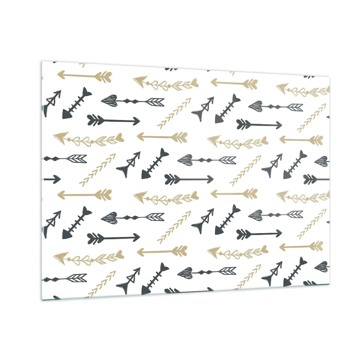 Glasbild - Bild auf glas - Ein Muster aus Pfeilen in verschiedenen Farben auf weißem Hintergrund - 100x70cm - Der Traum des Bogenschützen - Moderne Wanddekoration für Wohnzimmer und Schlafzimmer ARTTOR