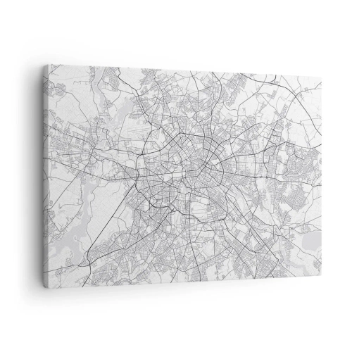 Bild auf Leinwand - Leinwandbild - Detaillierter schwarz-weißer Stadtplan - 70x50cm - Berliner Blume - Moderne Wanddekoration für Wohnzimmer und Schlafzimmer ARTTOR
