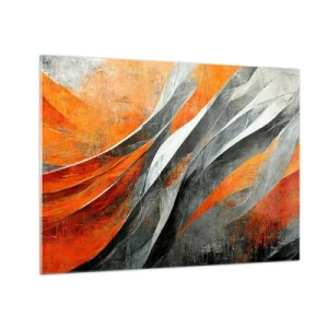 Glasbild - Bild auf glas - Abstrakte Streifen in Orange- und Grautönen - 70x50cm - Hitze und Kälte - Moderne Wanddekoration für Wohnzimmer und Schlafzimmer ARTTOR