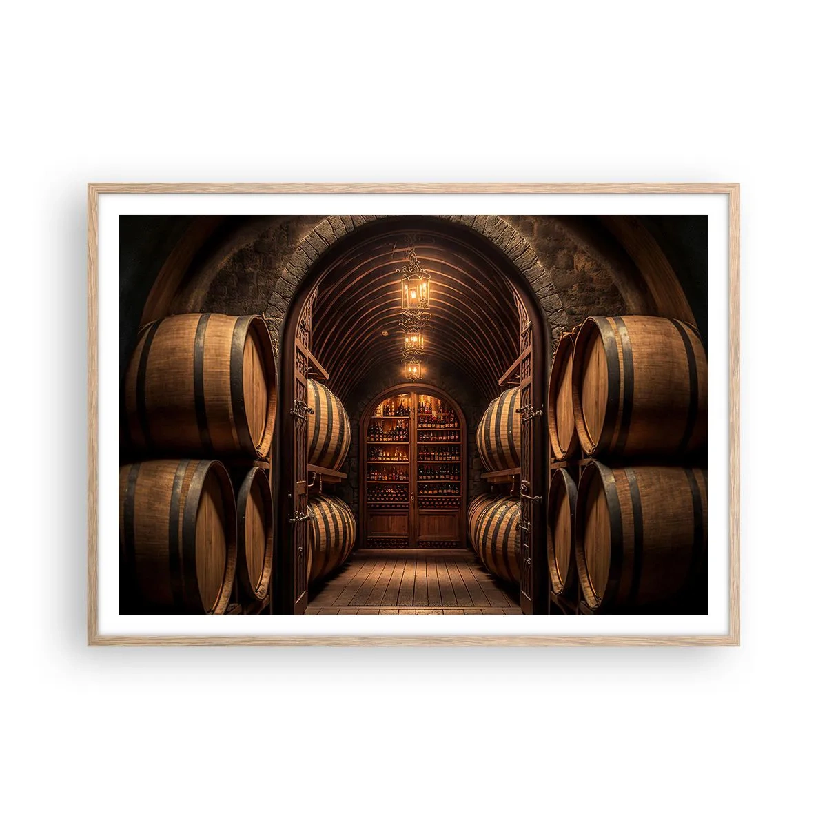 Poster in einem Rahmen aus heller Eiche - Stimmungsvoller Keller - 100x70 cm