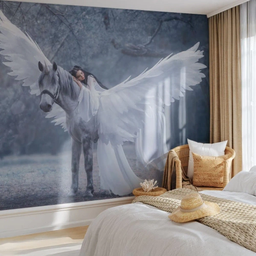 Fototapete Premium Sand - Ein inspirierter Moment - Abstraktion, Pferd, Frau - 350x256 cm