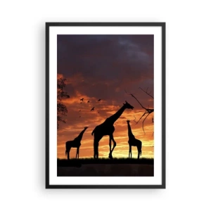Poster in einem schwarzem Rahmen - Silhouetten von Giraffen bei Sonnenuntergang - 50x70cm - Ein kleines Abendessen mit deinen Liebsten - Moderne Wanddekoration für Wohnzimmer und Schlafzimmer ARTTOR