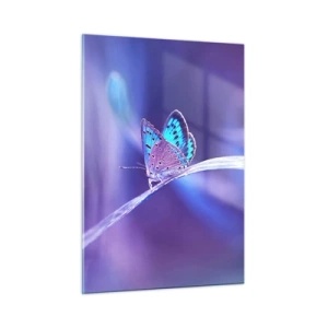 Glasbild - Bild auf glas - Schmetterling vor violettem Lichthintergrund - 50x70cm - Ein Juwel der Natur - Moderne Wanddekoration für Wohnzimmer und Schlafzimmer ARTTOR