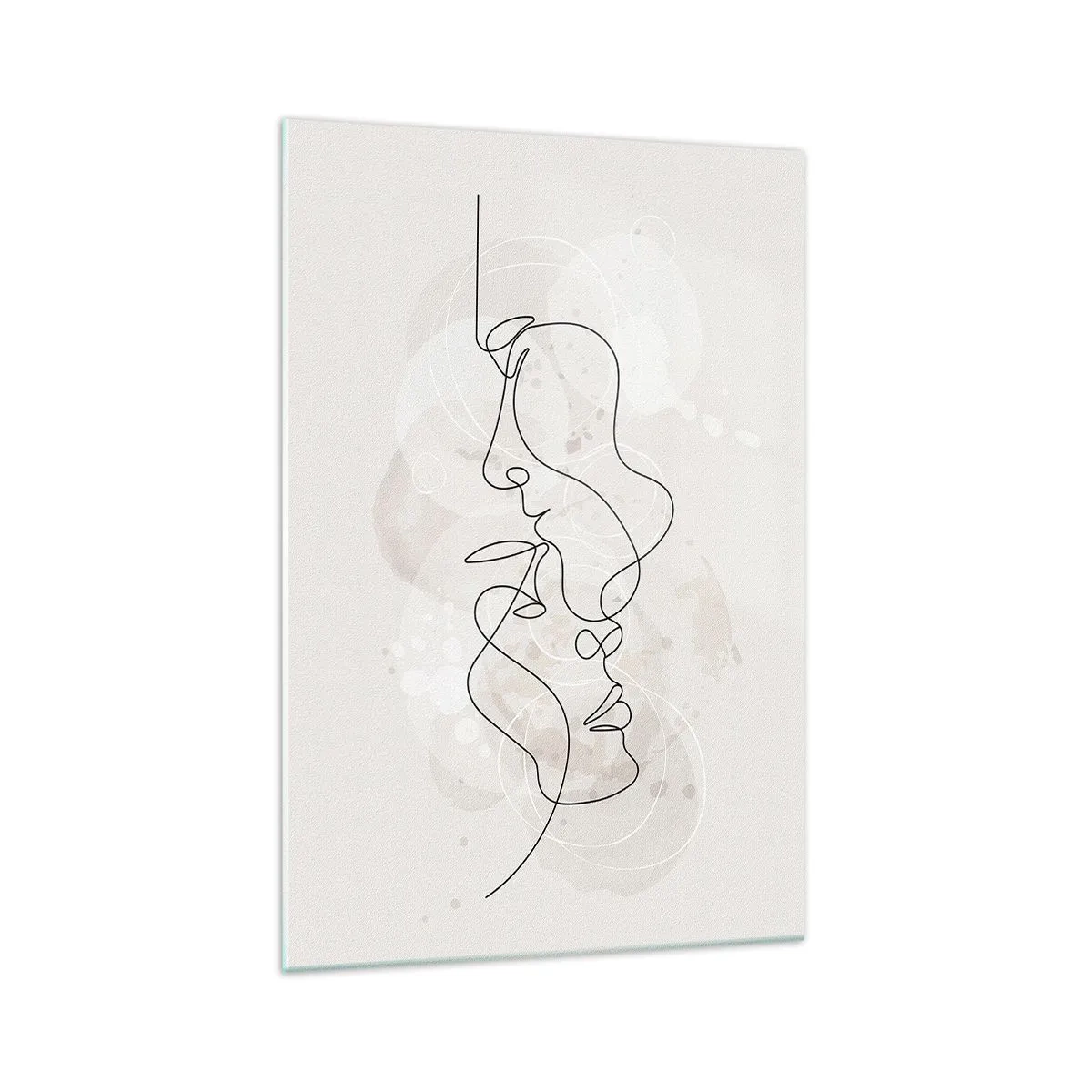 Glasbild - Bild auf glas - Abstrakte Umrisse zweier Gesichter auf hellem Hintergrund - 70x100cm - Verstrickt in eine Umarmung - Moderne Wanddekoration für Wohnzimmer und Schlafzimmer ARTTOR