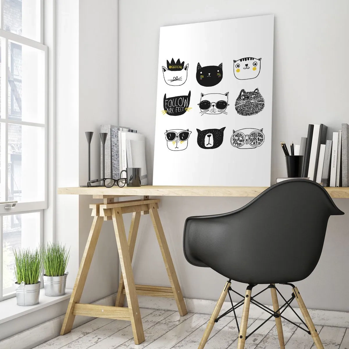 Glasbild - Bild auf glas - Illustrationen von entzückenden Katzen im minimalistischen Stil - 50x70cm - Jeder andere - Moderne Wanddekoration für Wohnzimmer und Schlafzimmer ARTTOR