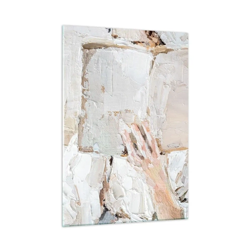 Glasbild - Bild auf glas - Eine Person, die in die Lektüre eines Buches vertieft ist, vor einem hellen, impressionistischen Hintergrund - 50x70cm - In einer anderen Welt - Moderne Wanddekoration für Wohnzimmer und Schlafzimmer ARTTOR