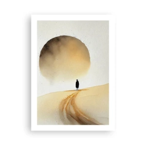 Poster - Silhouette eines Reisenden auf einer Wüstenstraße - 50x70cm - Immer sehnsüchtig - Moderne Wanddekoration für Wohnzimmer und Schlafzimmer ARTTOR