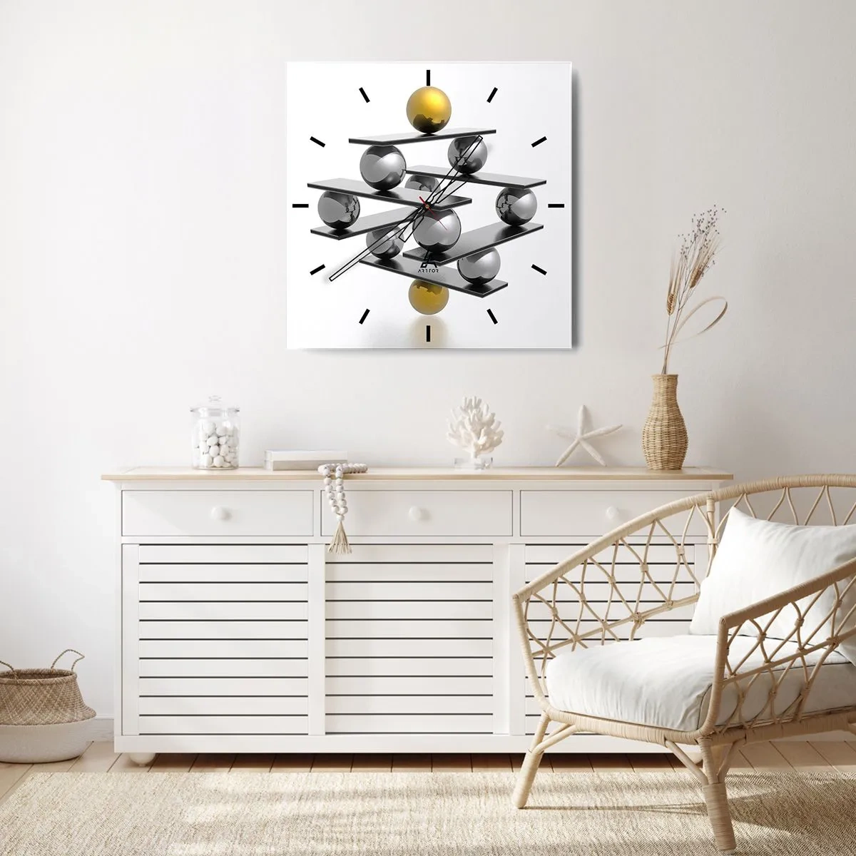 Wanduhr - Glasuhr - Gold- und Silberbalance - 40x40 cm