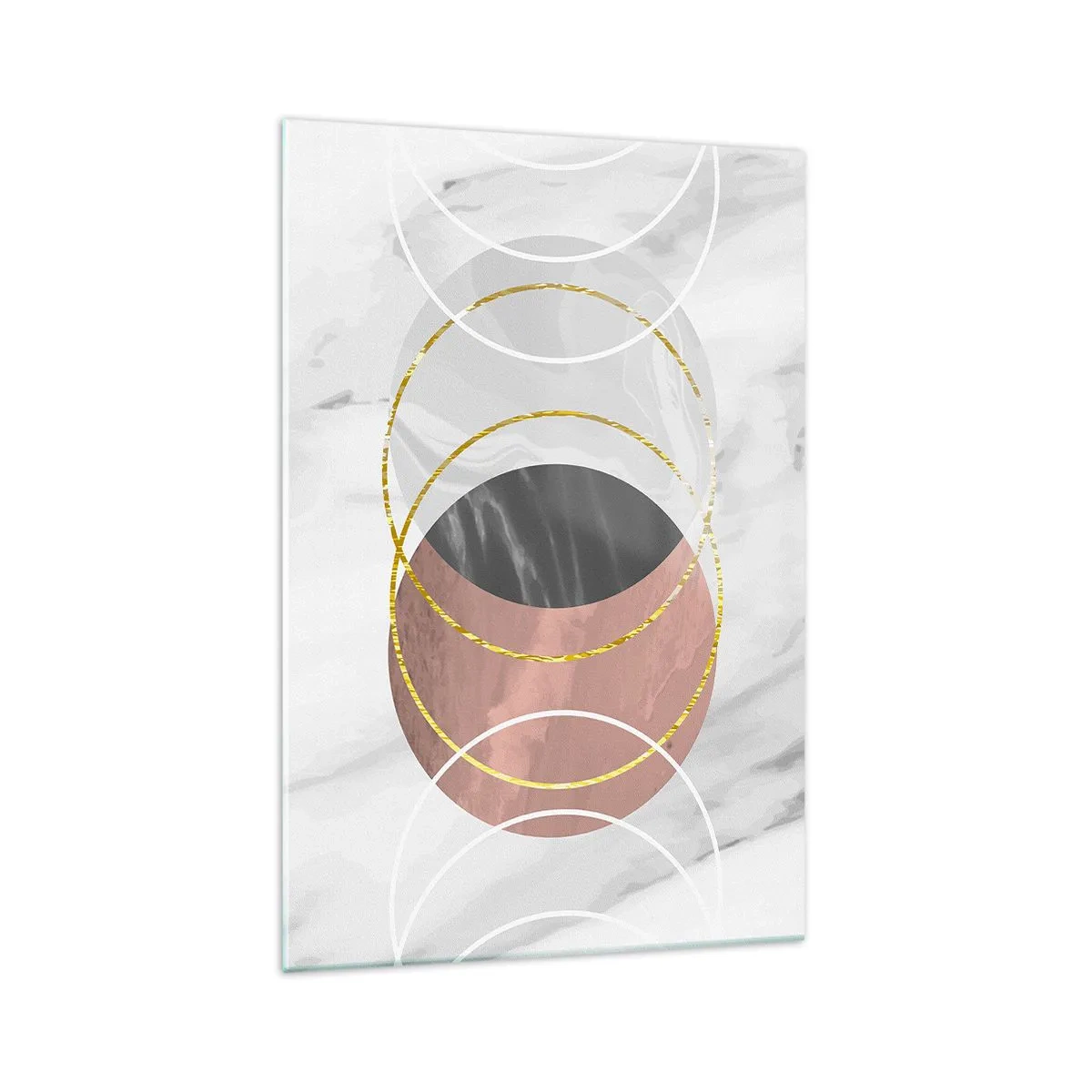 Glasbild - Bild auf glas - Abstrakte geometrische Komposition mit Kreisen und metallischen Details - 70x100cm - Musik der Sphären - Moderne Wanddekoration für Wohnzimmer und Schlafzimmer ARTTOR