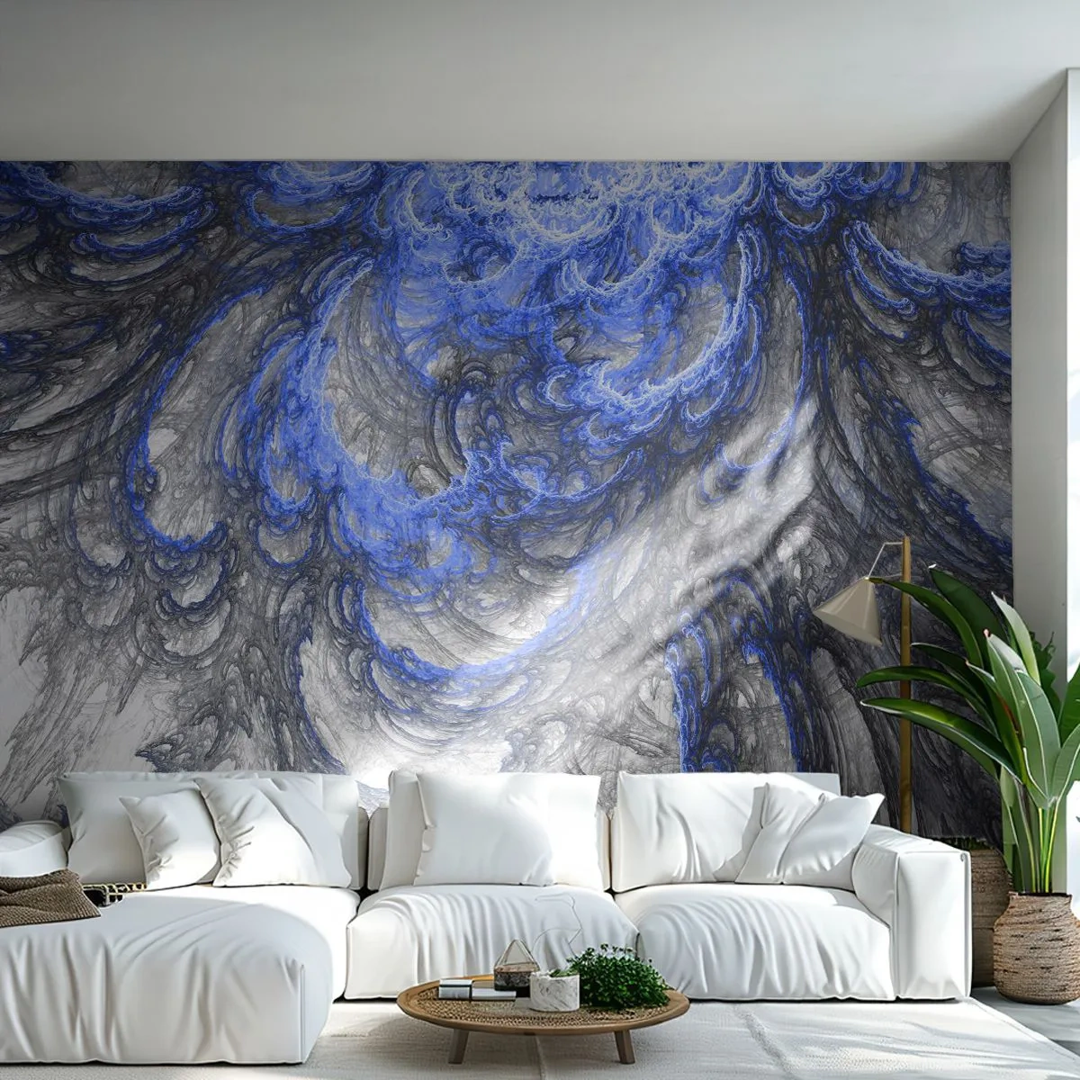 Fototapete Premium Sand - Abstrakte Komposition mit wirbelnden blauen Mustern - 100x70cm - Die Geburt einer Welle - Moderne Wanddekoration für Wohnzimmer und Schlafzimmer ARTTOR