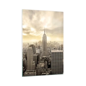 Glasbild - Bild auf glas - Panorama der Stadt mit Blick auf das Empire State Building - 70x100cm - New York aus Grau - Moderne Wanddekoration für Wohnzimmer und Schlafzimmer ARTTOR