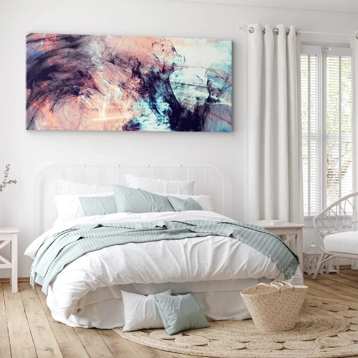 Bild auf Leinwand - Leinwandbild - Abstrakte Komposition in Pastelltönen und dunklen Tönen - 160x50cm - Fühle den Wind - Moderne Wanddekoration für Wohnzimmer und Schlafzimmer ARTTOR