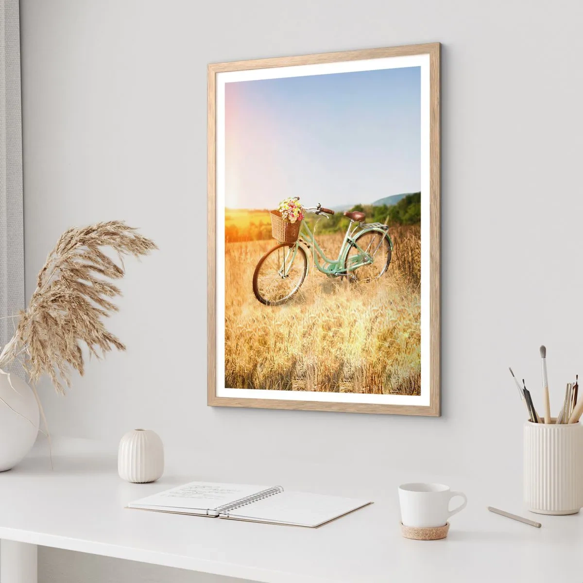 Poster in einem Rahmen aus heller Eiche - Ich bleibe eine Weile hier - 70x100 cm