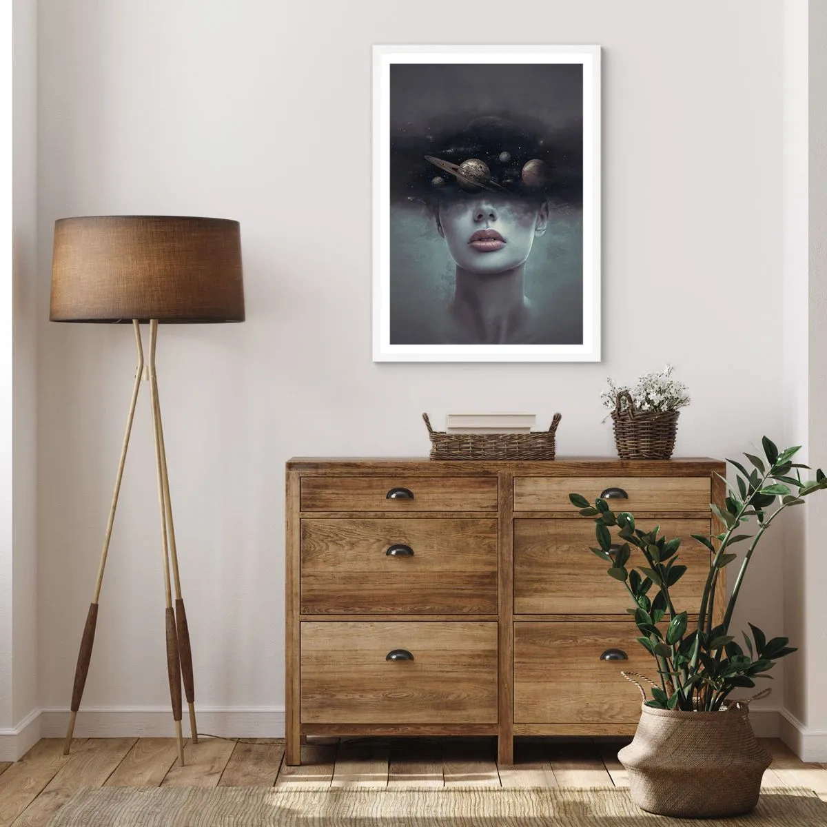 Poster in einem weißen Rahmen - Und die Planeten spielen verrückt ... - 61x91 cm