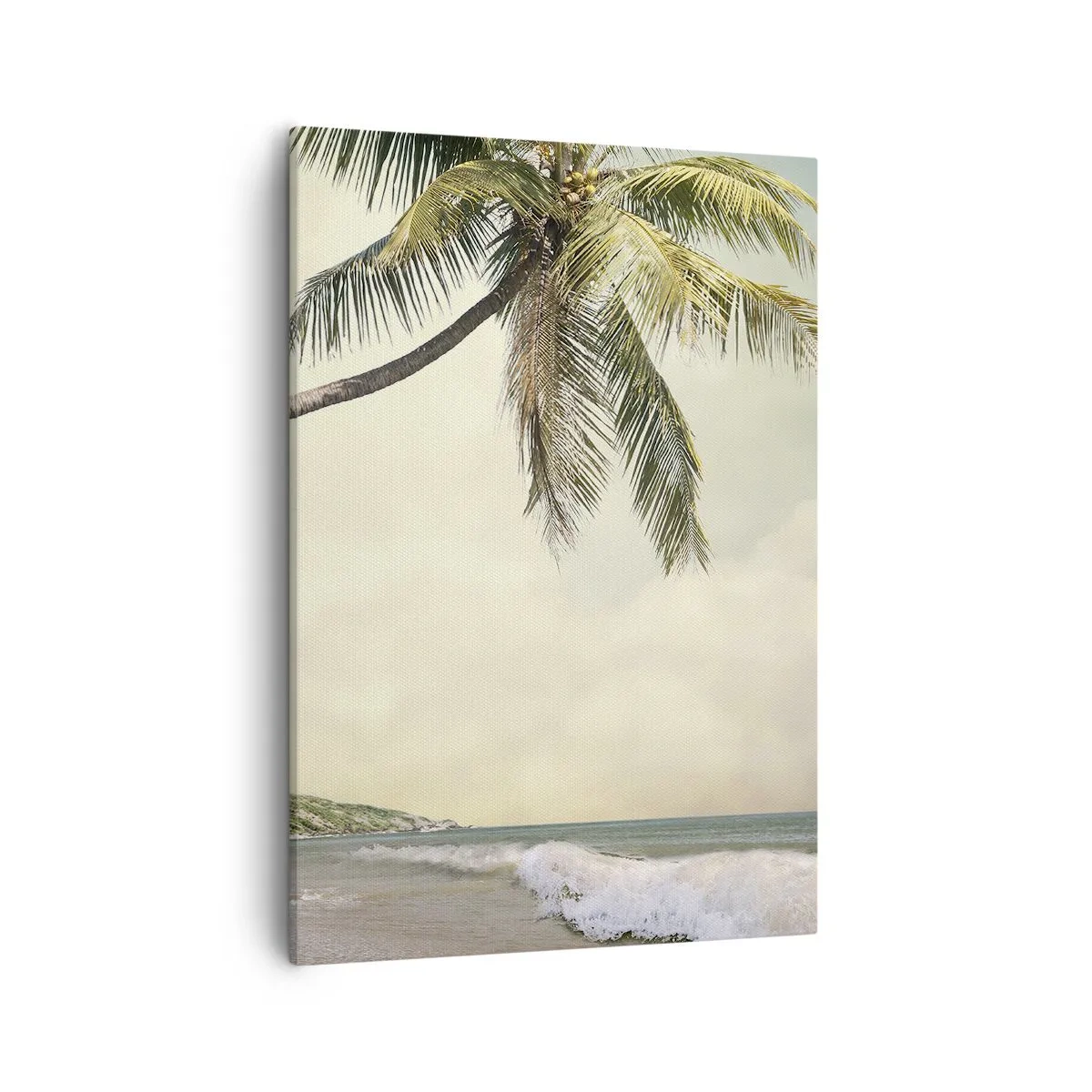 Bild auf Leinwand - Leinwandbild - Ein Strand mit Palmen vor der Kulisse eines ruhigen Meeres - 50x70cm - Tropischer Traum - Moderne Wanddekoration für Wohnzimmer und Schlafzimmer ARTTOR