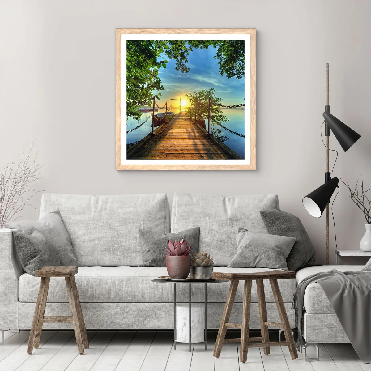 Poster in einem Rahmen aus heller Eiche - Westen auf dem Wasser - 30x30 cm