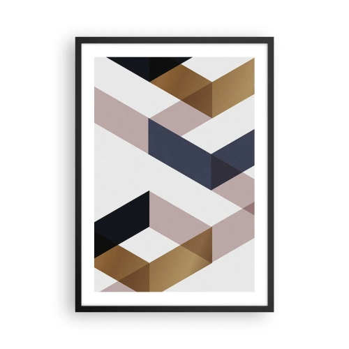 Poster in einem schwarzem Rahmen - Geometrische Formen in Gold-, Schwarz- und Beigetönen - 50x70cm - Ebenen und Winkel - Moderne Wanddekoration für Wohnzimmer und Schlafzimmer ARTTOR