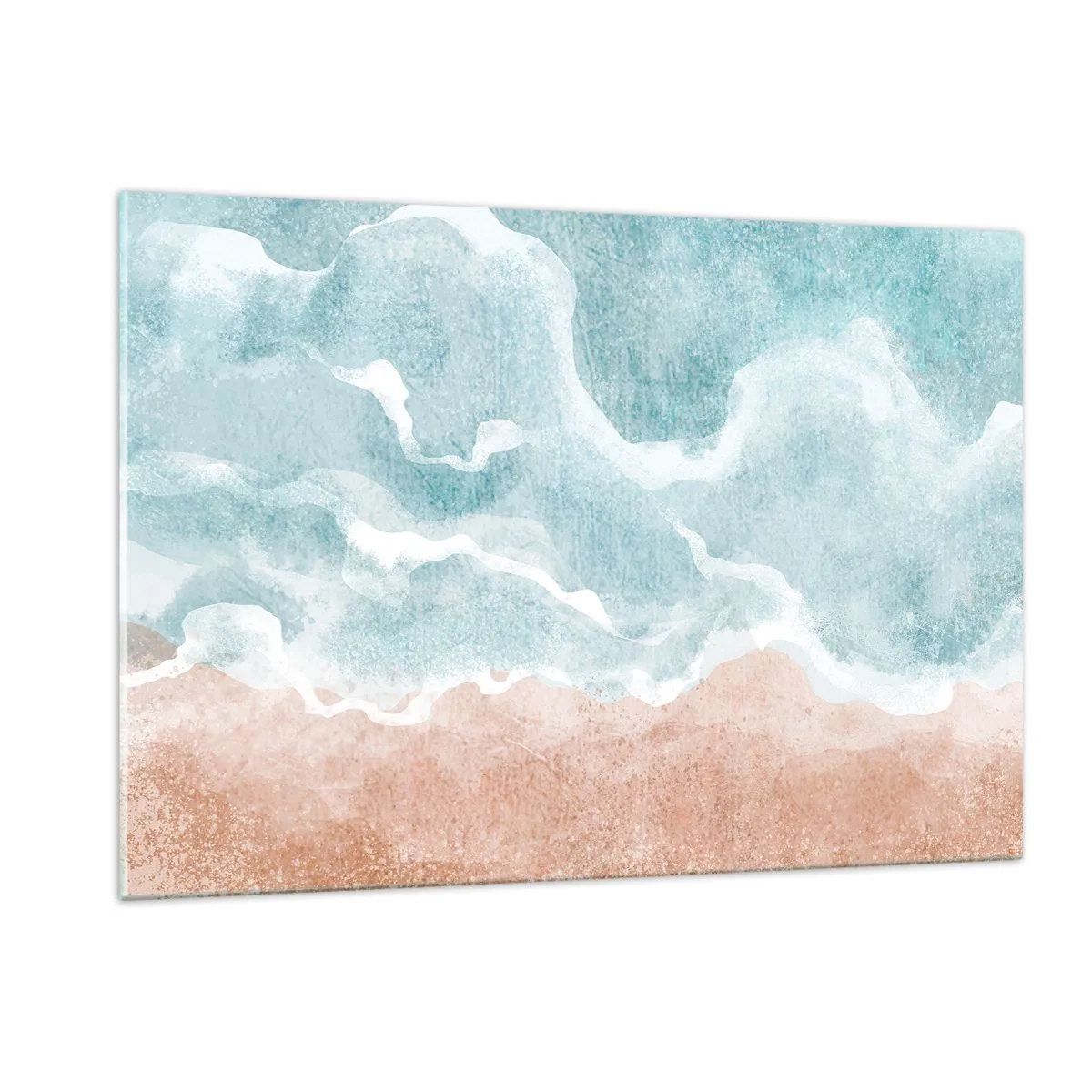 Glasbild - Bild auf glas - Pastellfarbene Wellen in Blau- und Beigetönen erzeugen eine wolkige Abstraktion. - 120x80cm - Cloud-Abstraktion - Moderne Wanddekoration für Wohnzimmer und Schlafzimmer ARTTOR