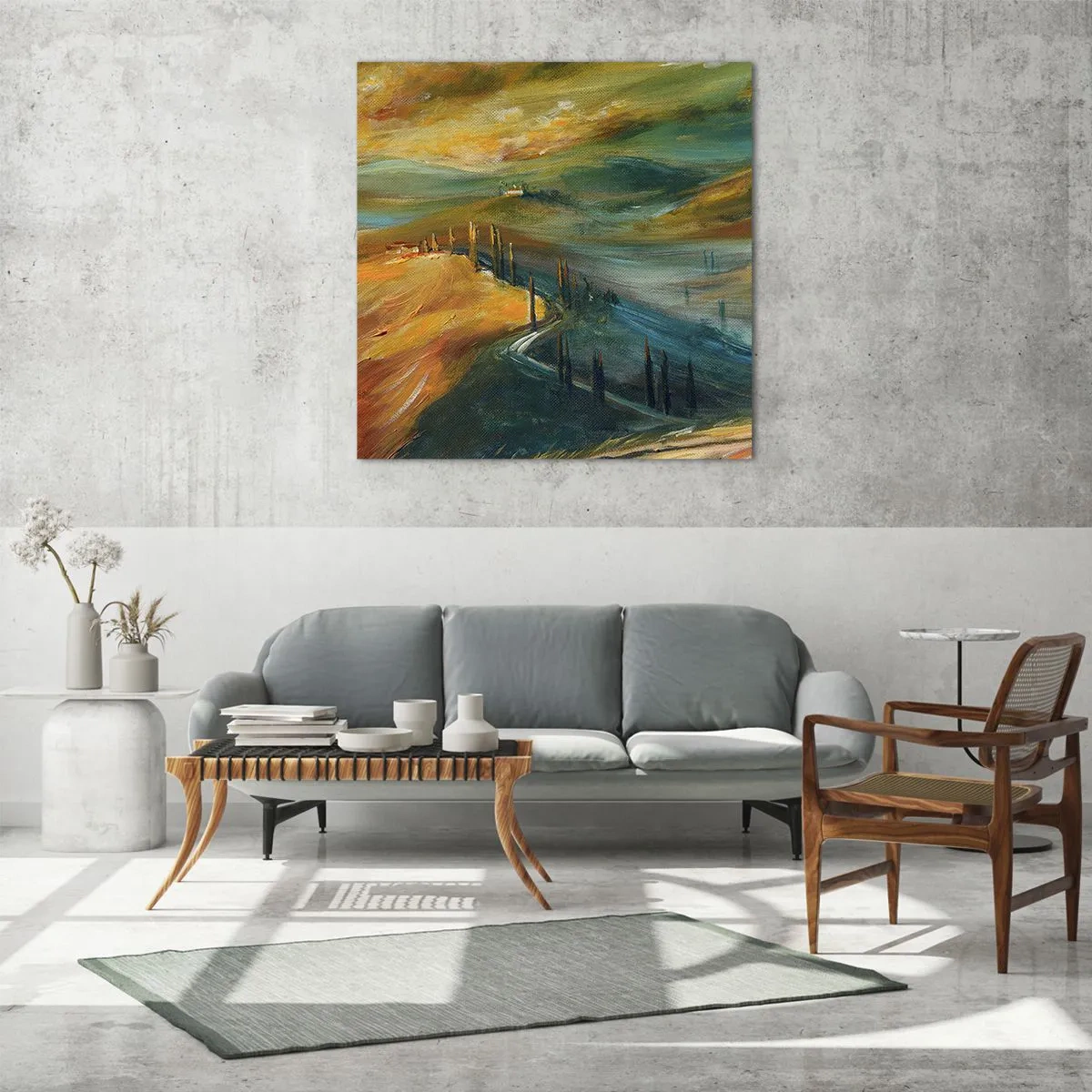 Glasbild - Bild auf glas - Toskanische Landschaft - 40x40 cm