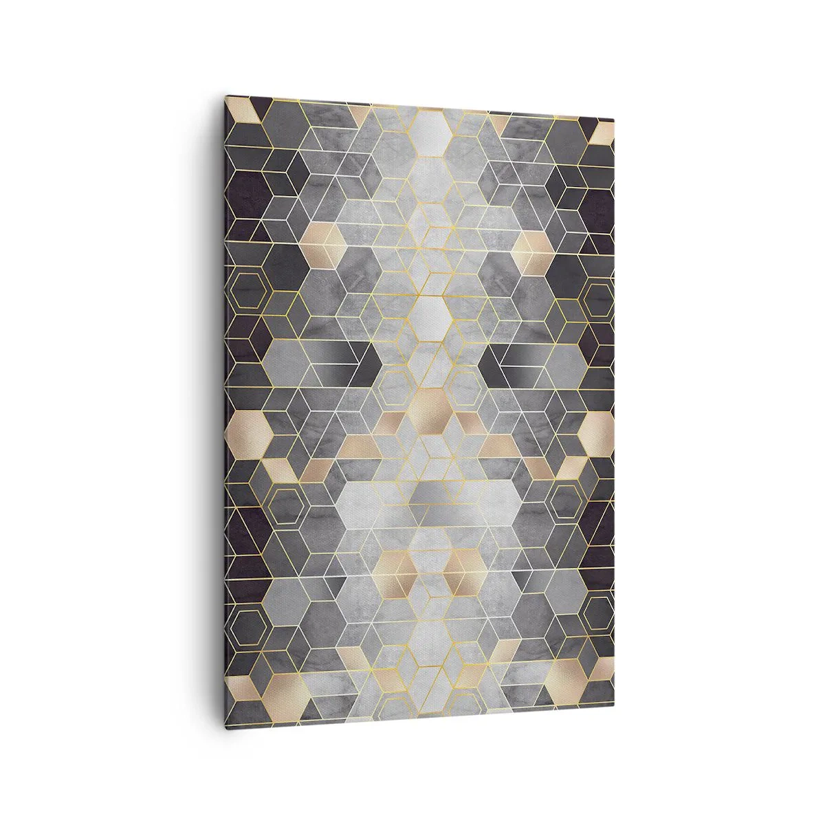 Bild auf Leinwand - Leinwandbild - Geometrisches Muster in goldenen Farbtönen - 70x100cm - Diamant-Komposition - Moderne Wanddekoration für Wohnzimmer und Schlafzimmer ARTTOR