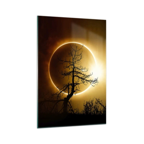 Glasbild - Bild auf glas - Sonnenfinsternis mit einer Baumsilhouette im Vordergrund - 70x100cm - Totale Finsternis - Moderne Wanddekoration für Wohnzimmer und Schlafzimmer ARTTOR