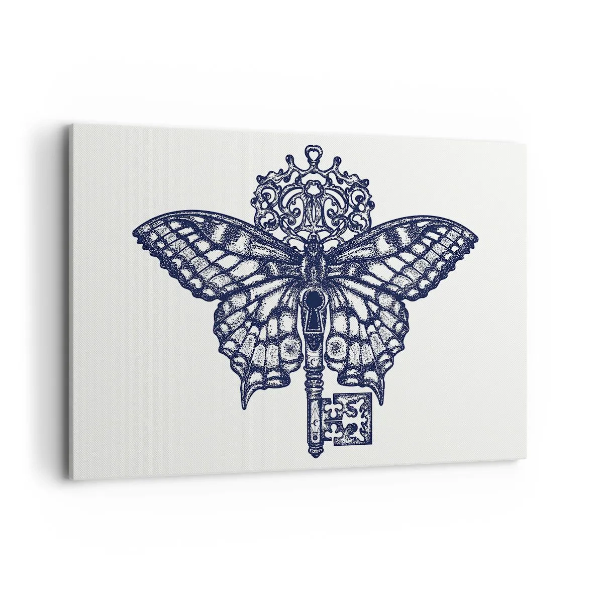 Bild auf Leinwand - Leinwandbild - Stilvolle Schmetterlings- und Schlüsselgrafik im minimalistischen Stil - 100x70cm - Alle Geheimnisse des Herzens - Moderne Wanddekoration für Wohnzimmer und Schlafzimmer ARTTOR