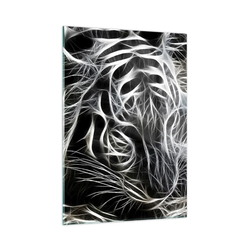 Glasbild - Bild auf glas - Abstrakter Tiger in leuchtenden Linien auf schwarzem Hintergrund - 50x70cm - Eine Studie über die Leichtigkeit der Katze - Moderne Wanddekoration für Wohnzimmer und Schlafzimmer ARTTOR