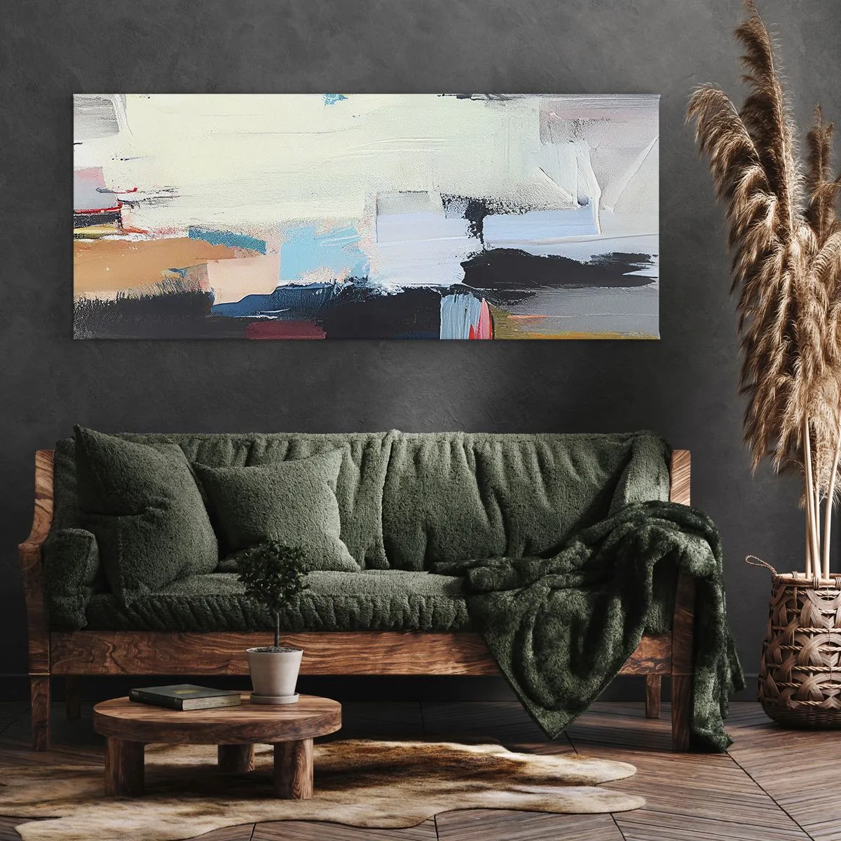 Bild auf Leinwand - Leinwandbild - Farbenfrohe Abstraktion mit dynamischen Pinselstrichen - 120x50cm - Gibt es eine Methode? - Moderne Wanddekoration für Wohnzimmer und Schlafzimmer ARTTOR