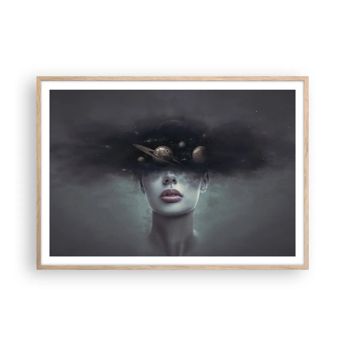 Poster in einem Rahmen aus heller Eiche - Und die Planeten spielen verrückt ... - 100x70 cm