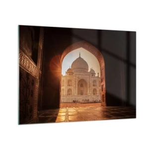 Glasbild - Bild auf glas - Sonnenuntergang über einem monumentalen Gebäude durch einen Bogen gesehen - 70x50cm - Denkmal der überirdischen Liebe - Moderne Wanddekoration für Wohnzimmer und Schlafzimmer ARTTOR