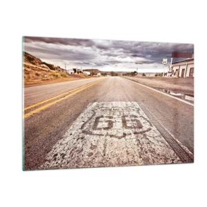 Glasbild - Bild auf glas - Route 66 mit Blick auf den Horizont - 120x80cm - Mother Road - eine amerikanische Legende - Moderne Wanddekoration für Wohnzimmer und Schlafzimmer ARTTOR