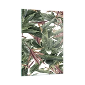 Glasbild - Bild auf glas - Blätter in Grün- und Burgundertönen auf hellem Hintergrund - 50x70cm - Smaragd-lila Dickicht - Moderne Wanddekoration für Wohnzimmer und Schlafzimmer ARTTOR