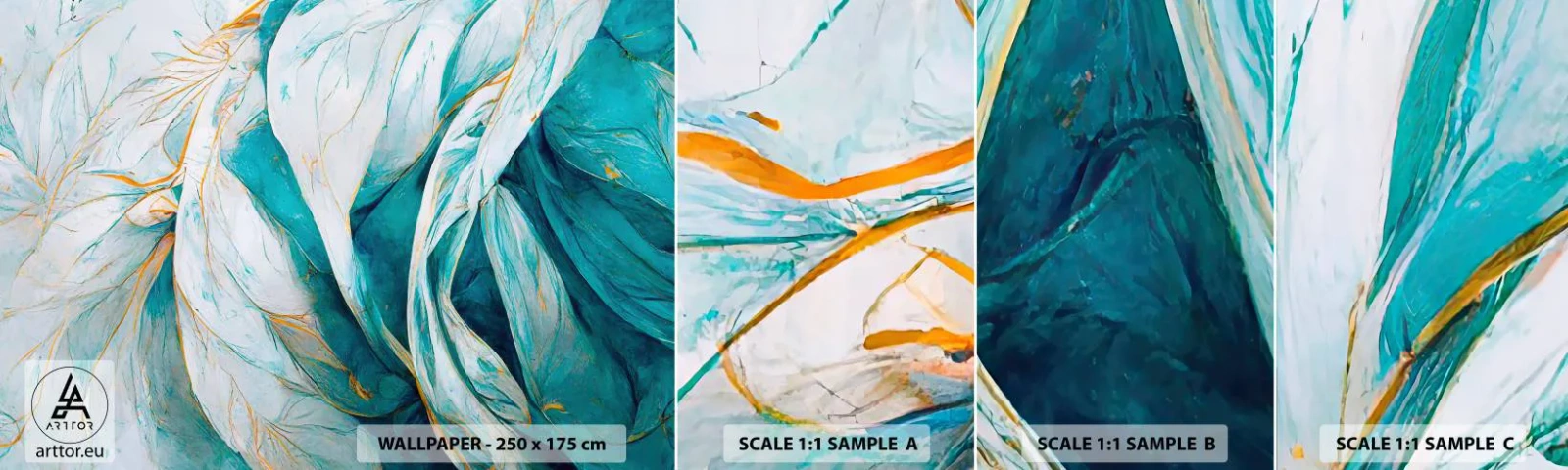 Fototapeten Muster Selbstklebend Deluxe Sticker - Blaue Abstraktion mit goldenem Motiv - Stück, Art Deco, Subtil - 100x30 cm