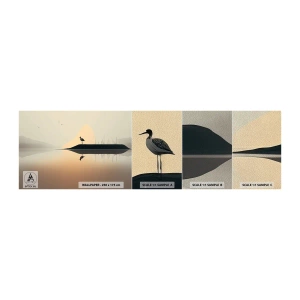 Fototapeten Muster Premium Sand - Herr am See - Vogel, Landschaft, Minimalismus - 100x30 cm