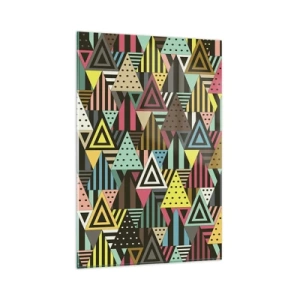Glasbild - Bild auf glas - Buntes geometrisches Muster mit Dreiecken und Linien - 80x120cm - Im Rhythmus auf drei - Moderne Wanddekoration für Wohnzimmer und Schlafzimmer ARTTOR
