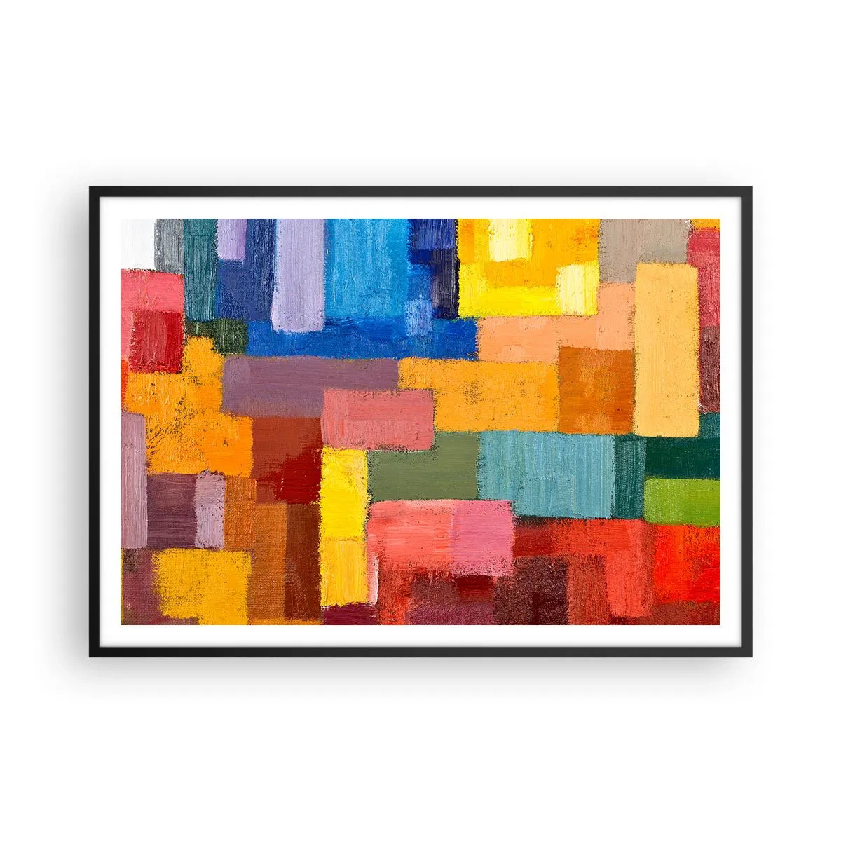 Poster in einem schwarzem Rahmen - Bunte abstrakte Rechtecke in verschiedenen Farbtönen - 100x70cm - Jeder ist anders, alle bunt - Moderne Wanddekoration für Wohnzimmer und Schlafzimmer ARTTOR