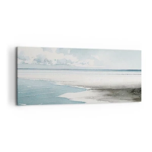 Bild auf Leinwand - Leinwandbild - Ruhiges Meer und Strand in hellen Blautönen - 120x50cm - Sanfte Flut - Moderne Wanddekoration für Wohnzimmer und Schlafzimmer ARTTOR