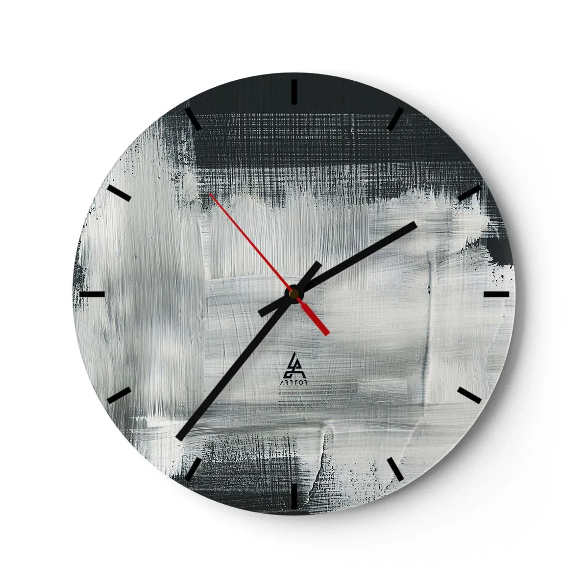 Wanduhr - Glasuhr - Abstraktes Muster in Schwarz-Weiß-Tönen - 30x30cm - Vertikal und horizontal gewebt - Moderne Wanddekoration für Wohnzimmer, Küche und Schlafzimmer ARTTOR