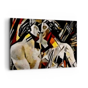 Bild auf Leinwand - Leinwandbild - Abstrakte Komposition mit Silhouetten in dynamischer Form - 120x80cm - Ein statuenhafter Kuss - Moderne Wanddekoration für Wohnzimmer und Schlafzimmer ARTTOR
