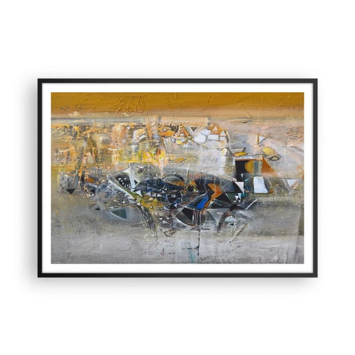 Poster in einem schwarzem Rahmen - Abstraktion mit dominanten Gelb- und Grautönen - 100x70cm - Alles wird gut - Moderne Wanddekoration für Wohnzimmer und Schlafzimmer ARTTOR