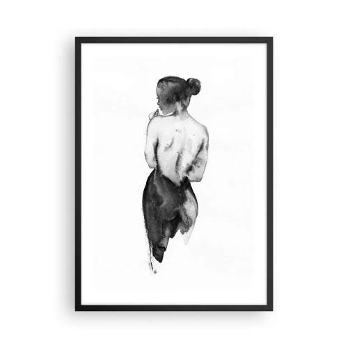 Poster in einem schwarzem Rahmen - Silhouette einer Frau in Aquarell schwarz auf weißem Hintergrund - 50x70cm - Bei ihr verschwindet die Welt - Moderne Wanddekoration für Wohnzimmer und Schlafzimmer ARTTOR